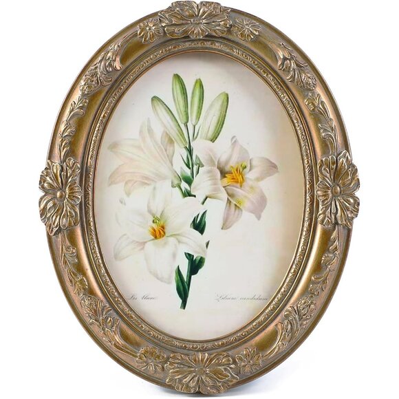 4x6 Oval Bronze Antique Ornate Picture Frames With Embossed Flower Wall Decor - Picture 1 of 9